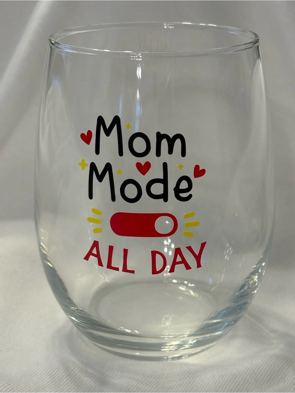 Wine Glass - Mom Mode All Day, Stemless Wine Glass, Home Decor, Dining, Gifts